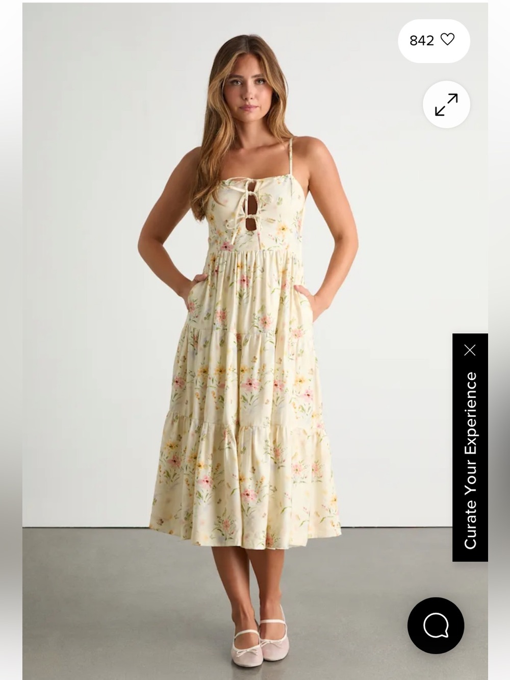Lulu’s Nattie Pale Yellow Floral Tie-Front Tiered Midi Dress